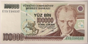 Turkey 100000 Lira 1991 P205. Banknote