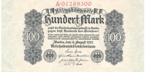 100 Mark(Weimar Republic 1922) Banknote