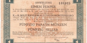 1 Perper/50 Para munzen/50 Heller(Army Administration convertable voucher issue-1917) Banknote