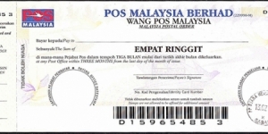 Labuan 2011 4 Ringgit postal order. Banknote