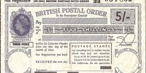 New Zealand 1963 5 Shillings postal order.

Issued at Palmerston North (Manawatu). Banknote
