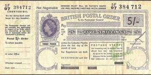 New Zealand 1964 5 Shillings postal order.

Issued at Dunedin (Otago). Banknote