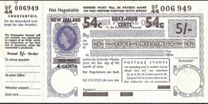 New Zealand 1969 54 Cents on 5 Shillings postal order.

Issued at Remuera East (Auckland). Banknote