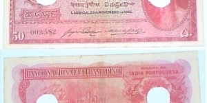 Portuguese-India. 50 Rupia. Cancelled note. Low serial number. Banknote