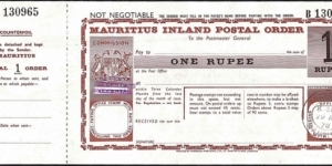 Mauritius 1978 1 Rupee postal order.

Issued at Port Louis. Banknote