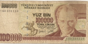 100,000 Turkish Lira Banknote