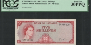 Jamaica P 51Ad 5 Shilling  Banknote