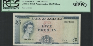 Jamaica 5 pound P 52d Banknote