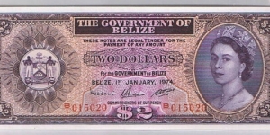 BELIZE $2 1974 Banknote