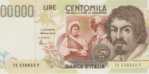 100.000 Lire, Type 2, 'Caravaggio', Radar Banknote