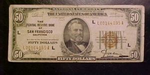 1929 $50 Federal Reserve Banknote from the Federal Reserve Bank of San Francisco. Banknote