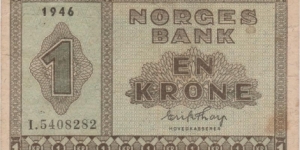 1946 En Krone,Norges Bank Banknote