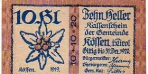 *NOTGELD*__10 Heller__31.12.1920__1° Auflage__Kossen in Tirol Banknote