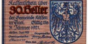 *NOTGELD*__10 Heller__31.01.1921__Kossen in Tirol Banknote