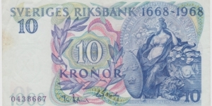 1968 Sweden 10 Krona Banknote