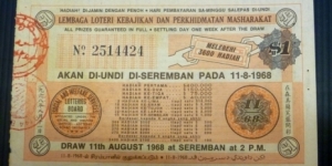 Lottery Malaysia 1968
For Sale RM55 / USD18

 Banknote