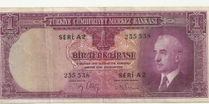 Turkey 1 Türk Lirası - İnönü Banknote