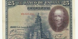 Spain Banknotes 25 Pesetas 1928 Banknote