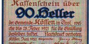 *NOTGELD*__90 Heller__pk# NL__Kossen in Tirol__31.01.1921__4° Auflage Banknote