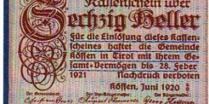 *NOTGELD*__60 Heller__pk# NL__28.02.1921__Kossen in Tirol Banknote