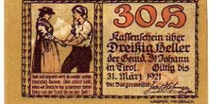 *NOTGELD*__30 Heller__pk# NL__31.03.1921__St. Johann in Tirol Banknote