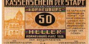 *NOTGELD*__50 Heller__pk# NL__03.1920__Korneuburg Banknote