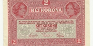 AustroHungary 2 Krone 1917-DeutschÖsterreich overstrike Banknote