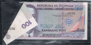 100 Pesos Gloria Arroyo Administration Error Folded Serial Banknote