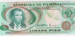 1978 5 PESOS BAGONG LIPUNAN SERIES UNDER MARCOS PRESIDENCY. ERROR - MISALIGNED PRINT :ANG BAGONG LIPUNAN