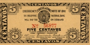 P-211 Cebu 5 centavos note. Banknote
