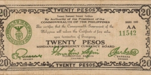 P-499a Mindanao 20 Pesos note. Banknote