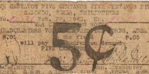 SMR-771a RARE Salcedo, Samar 5 centavos note. Banknote