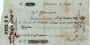 *Kingdom of Egypt*__Cheque__9123 Egyptian Piastres__05.07.1845__Alexandria__