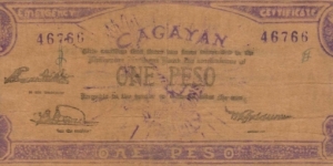 S-186 Cagayan 1 Peso note with stray upside down eagle print on reverse. Banknote