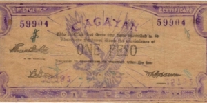 S-186 Cagayan 1 Peso note with stray serial number from another note. Banknote