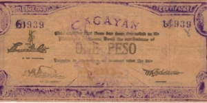 S-186 Cagayan 1 Peso note with hand corrected serial number. Banknote