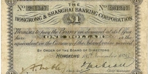 Hong Kong & Shanghai Banking Corp HSBC $1 Banknote