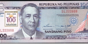 1998 100 PESO WITH KALAYAAN OVERPRINT
RAMOS - FERNANDEZ
SPECIAL SERIAL Banknote