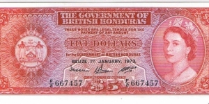 5$ BRITISH HONDURAS Banknote