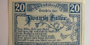 AUSTRIAN NOTGELD 20 HELLER Banknote