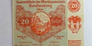 Austrian notgeld. Year: 1920. Value: 20 heller.  Banknote