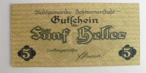 Austrian notgeld. Year: 1920. Value: 5 heller.  Banknote