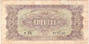 3 Lei(People's Republic of Romania) 	 Banknote