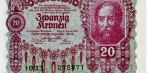 Austro-Hungarian Empire 20 Kronen Banknote