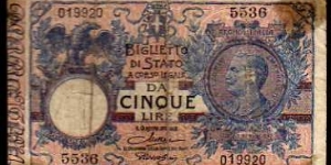 5 Lire__pk# 23 f__Sign. Maltese & Rossolini Banknote