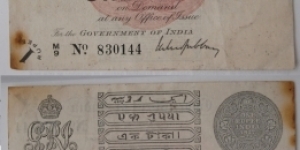 British India. 1 Rupee. MS Gubbay signature. George V. Banknote