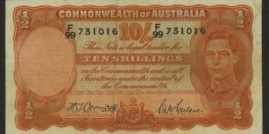 1942 10 Shilling Note with Armitage & Mcfarlane signatures. Nice note in VF condition. Banknote