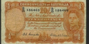 1952 10 Shilling Note. Has Coombs & Wilson signatures. Last year of the orange print.  Banknote