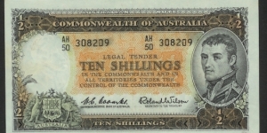 1961 10 Shilling Note with Coombs & Wilson signatures. Legend changed to 
