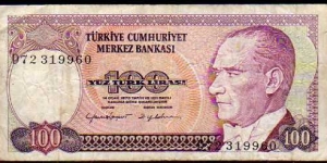 100 Türk Lirası__pk# 194 b__Watermark: Head large, bust facing 3/4 right Banknote